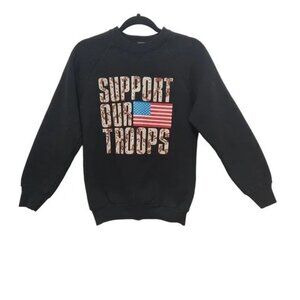 Vintage
Support Our Troops
Crewneck Sweatshirt 
Black
Camouflage Size Medium